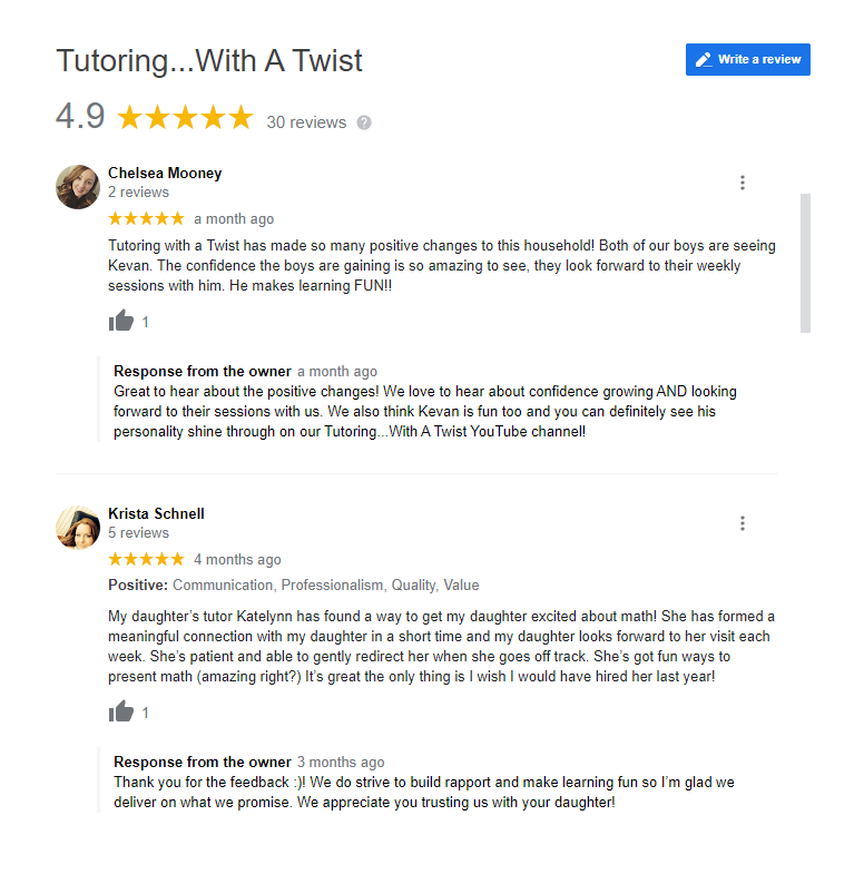 best tutoring company google review